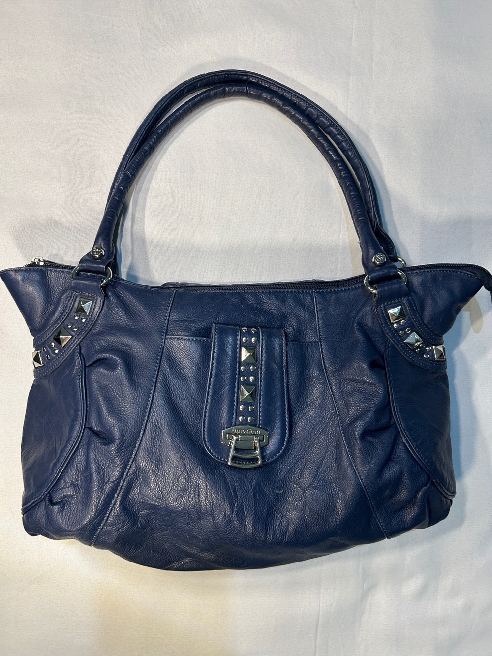 Allison Scott Navy Blue Genuine Leather Shoulder Hobo Style Studded Purse